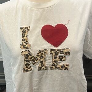 Kids White T-Shirt with Red Heart and Leopard Print